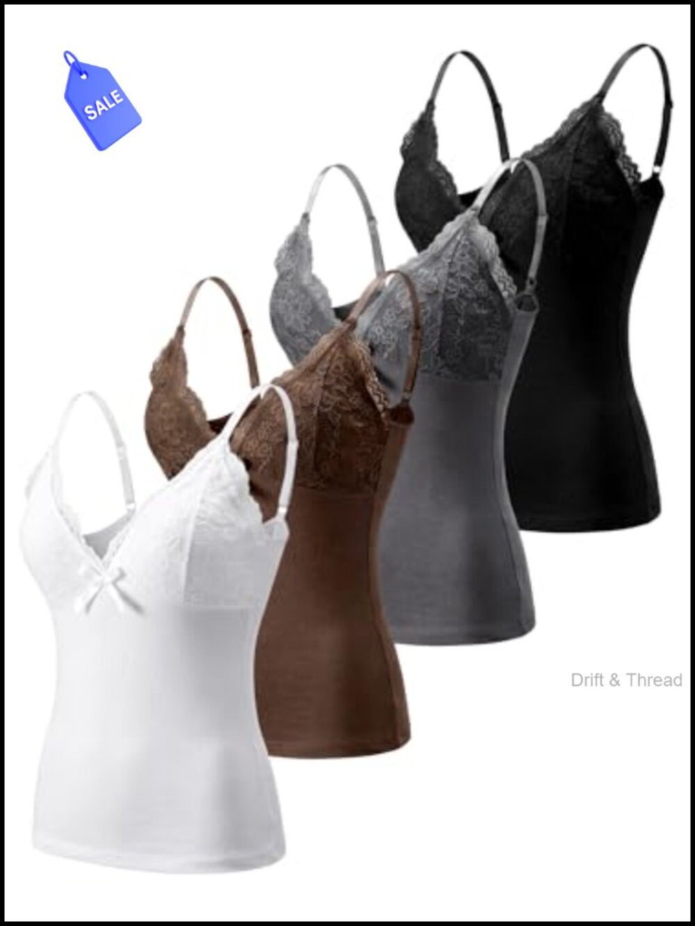Women's Lace Camisole Tank Tops V-Neck Open Back Spaghetti Strap 4 Pack
